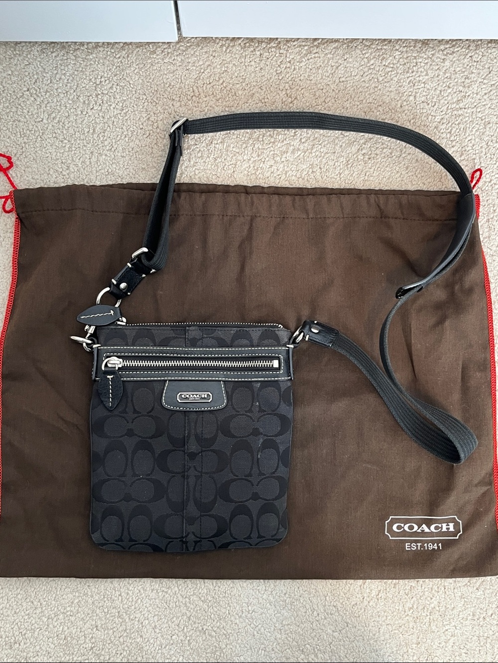 Vintage Coach Black Signature Crossbody Bag
